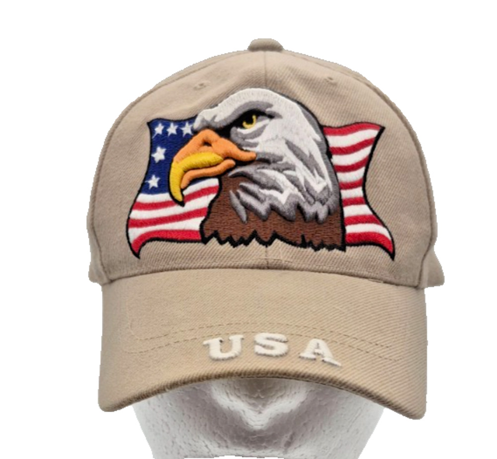 USA American Flag & Eagle Embroidered Patriotic Baseball Hat Ball Cap Brown